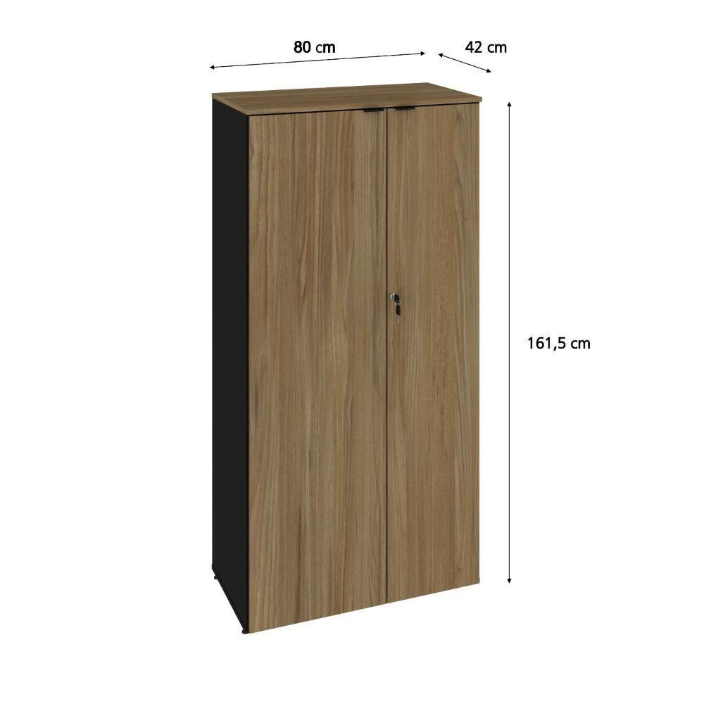 Armário Alto Fechado Com 02 Portas 161,5x80x42cm Wlaf80 Preto Tx Com vermont Oak - 6