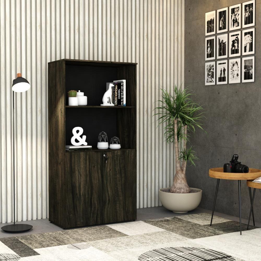 Armário Alto Estante Com 02 Portas 161,5x80x42cm Wlae80 Carvalho Dark - Preto - 2