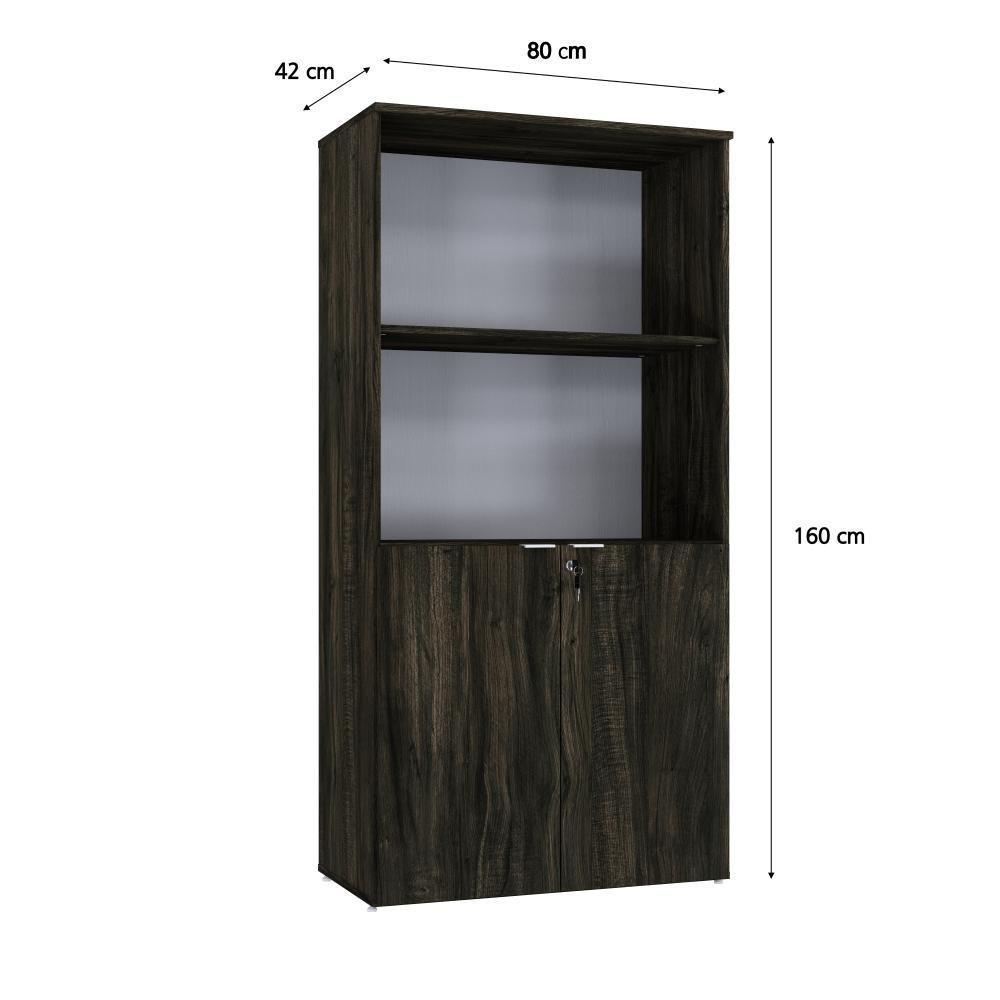 Armário Alto Estante Com 02 Portas 161,5x80x42cm Wlae80 Carvalho Dark - Branco - 2