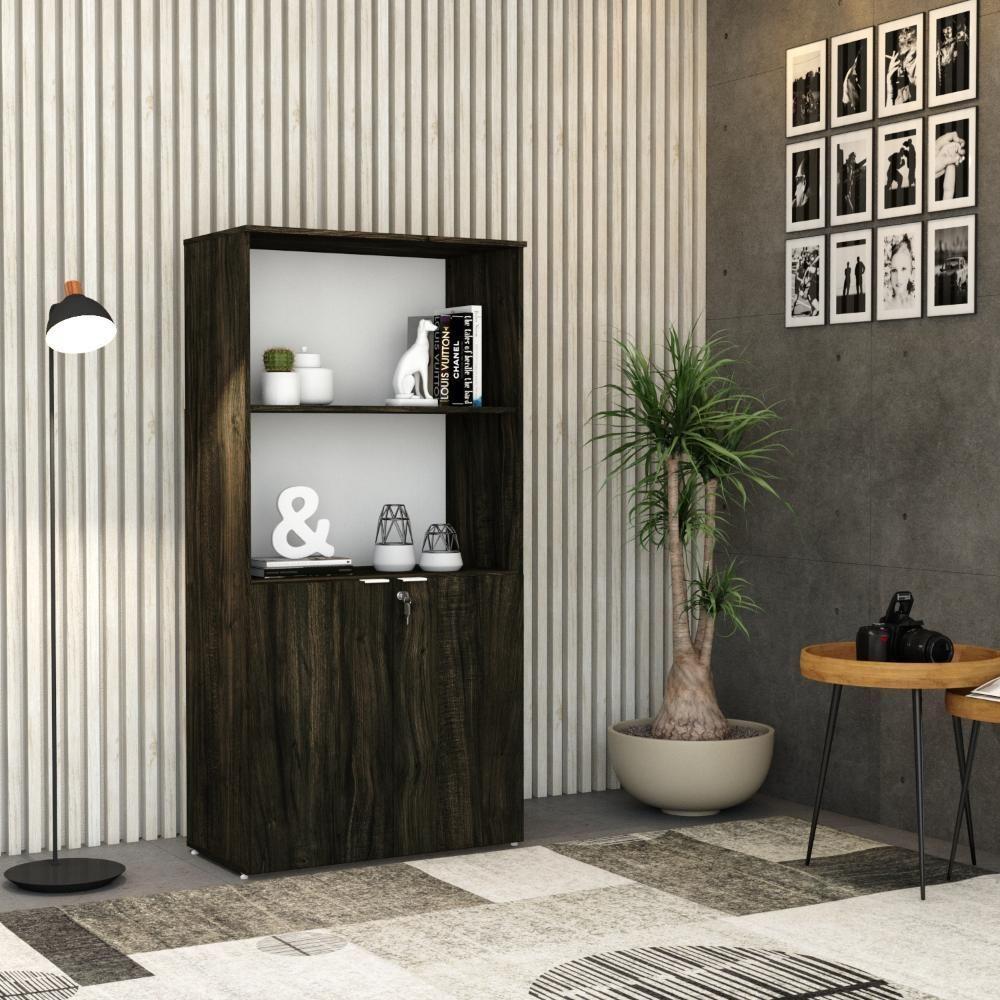 Armário Alto Estante Com 02 Portas 161,5x80x42cm Wlae80 Carvalho Dark - Branco - 3