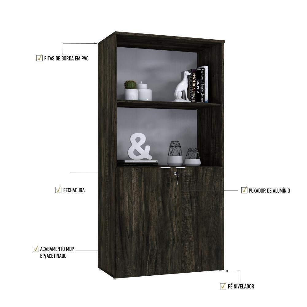 Armário Alto Estante Com 02 Portas 161,5x80x42cm Wlae80 Carvalho Dark - Branco - 4