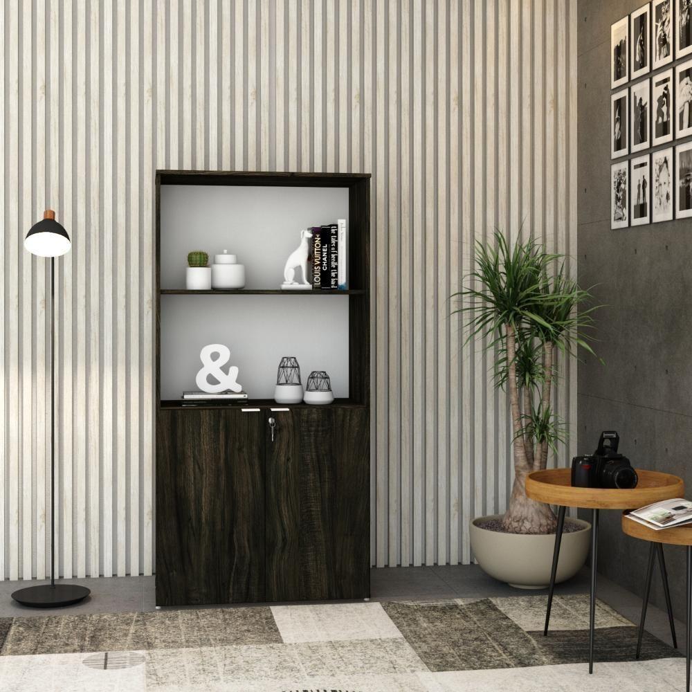 Armário Alto Estante Com 02 Portas 161,5x80x42cm Wlae80 Carvalho Dark - Branco - 5