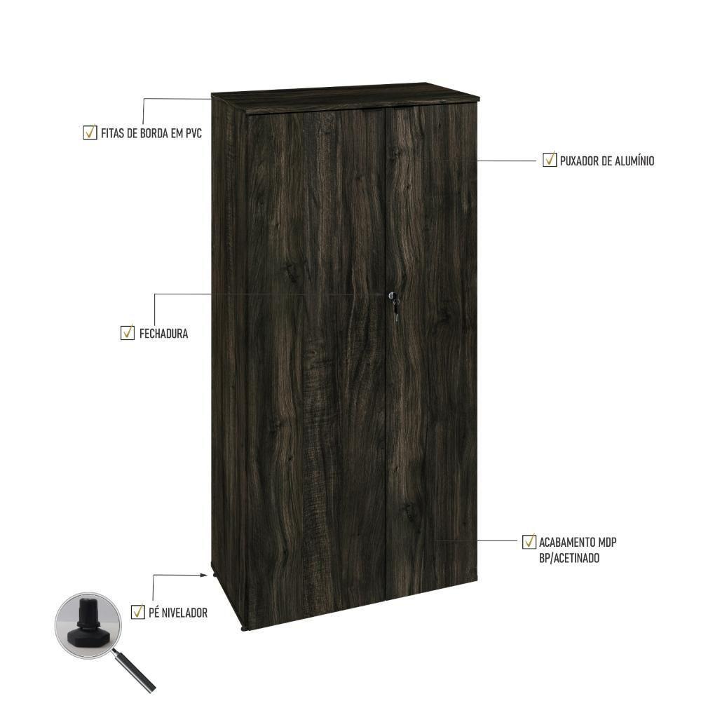 Armário Alto Fechado Com 02 Portas 161,5x80x42cm Wlaf80 Carvalho Dark - Preto - 3