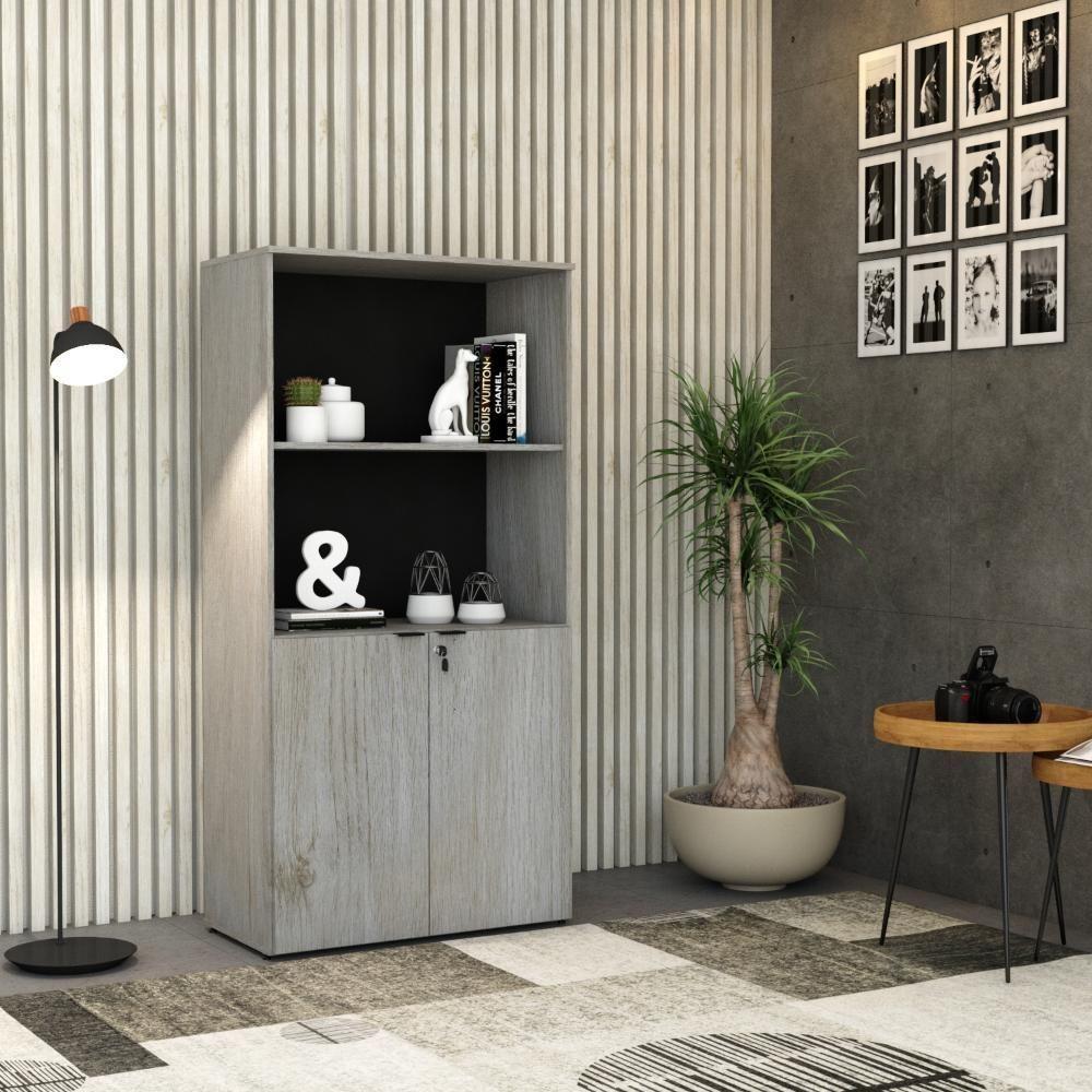 Armário Alto Estante Com 02 Portas 161,5x80x42cm Wlae80 Snow - Preto - 3