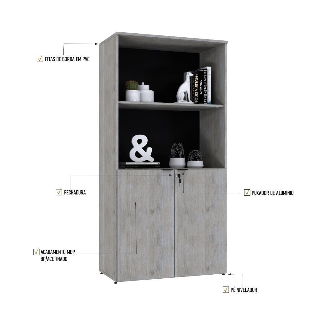 Armário Alto Estante Com 02 Portas 161,5x80x42cm Wlae80 Snow - Preto - 4