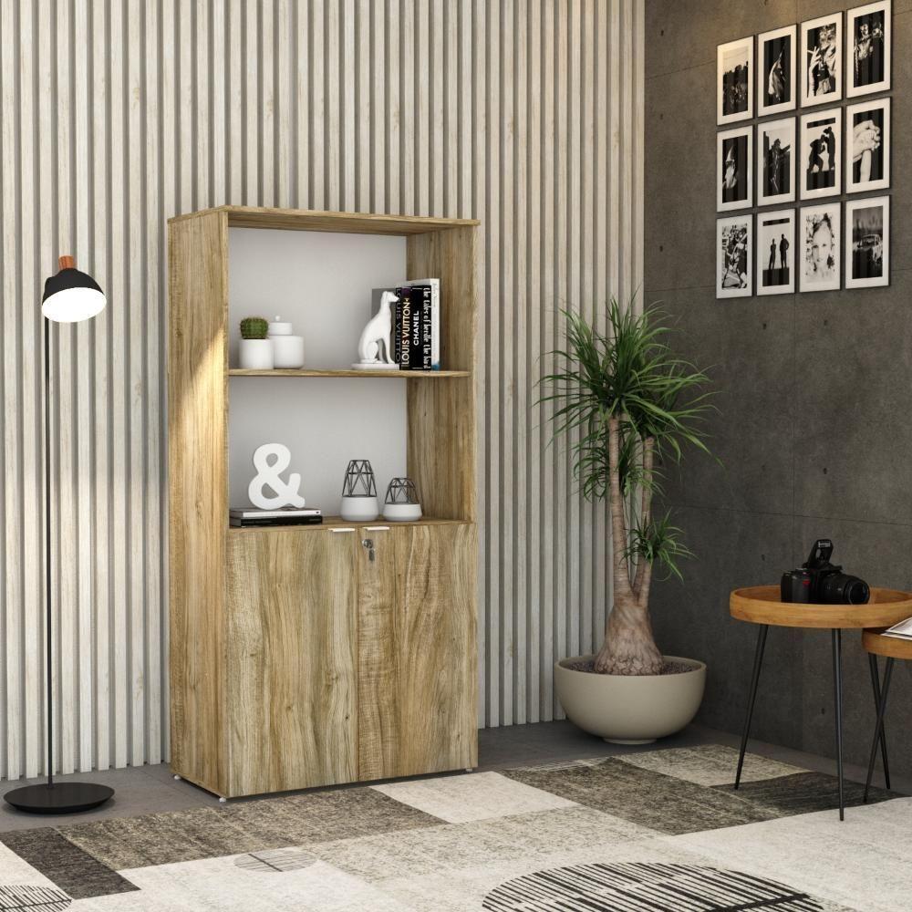 Armário Alto Estante Com 02 Portas 161,5x80x42cm Wlae80 Carvalho - Branco - 2