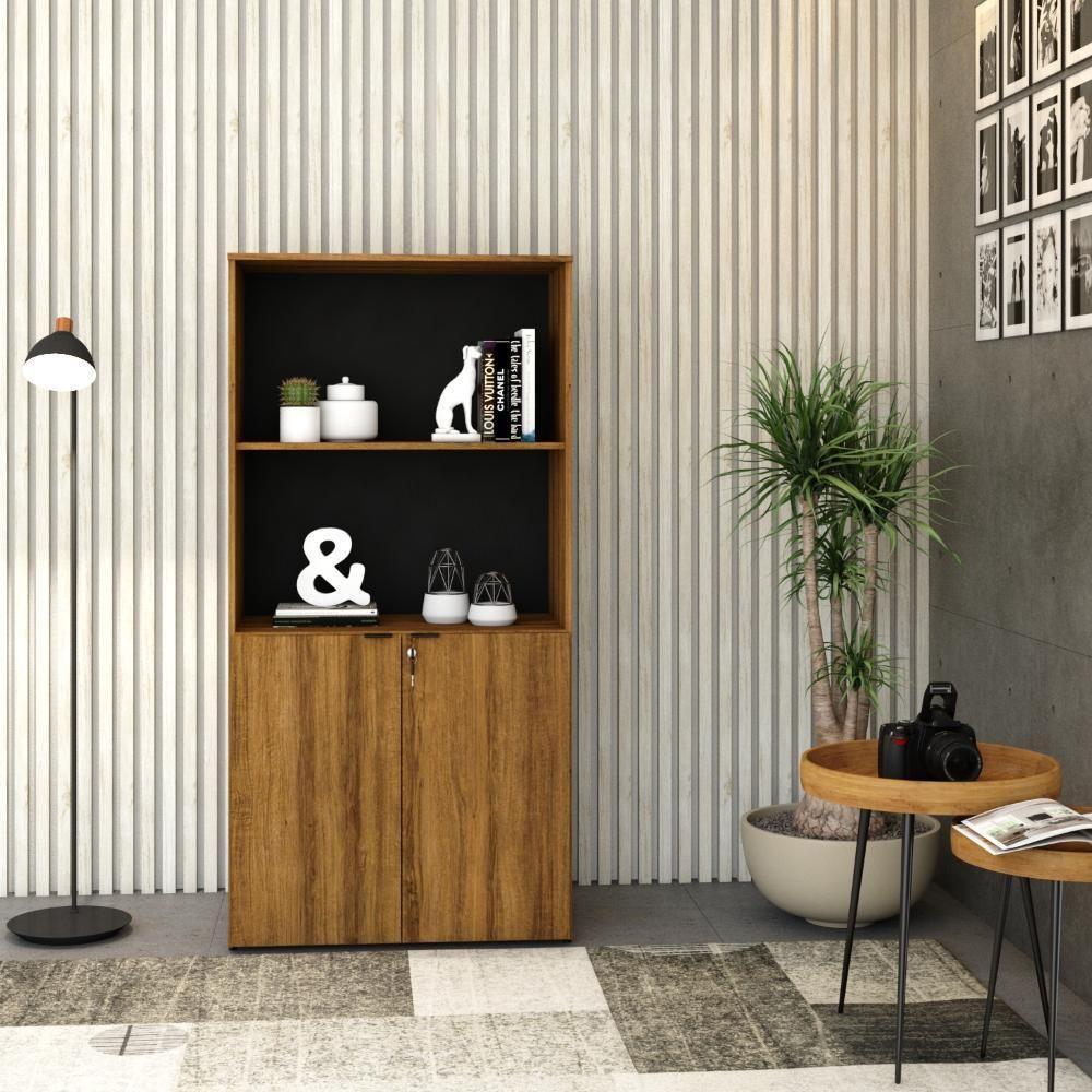 Armário Alto Estante Com 02 Portas 161,5x80x42cm Wlae80 Lâmina Mel - Preto - 2