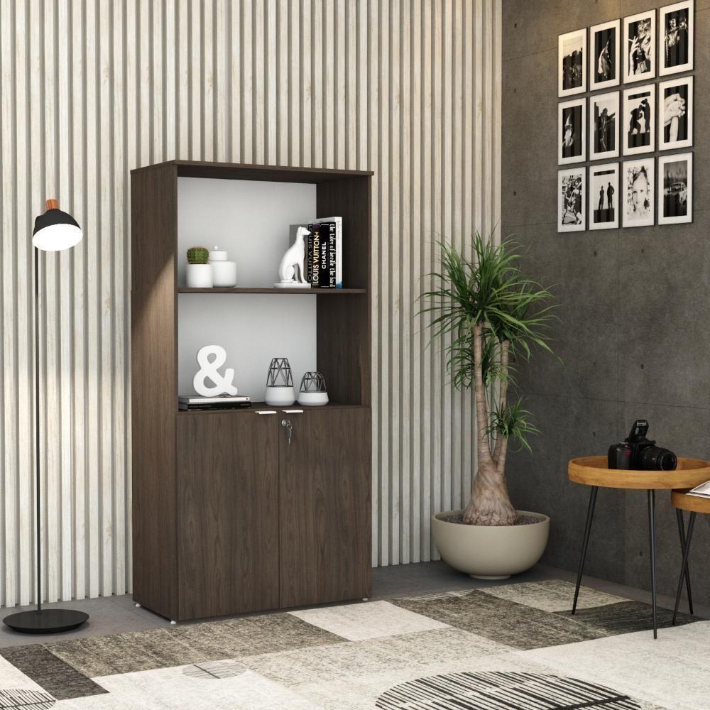 Armário Alto Estante Com 02 Portas 161,5x80x42cm Wlae80 Terracota - Branco - 3