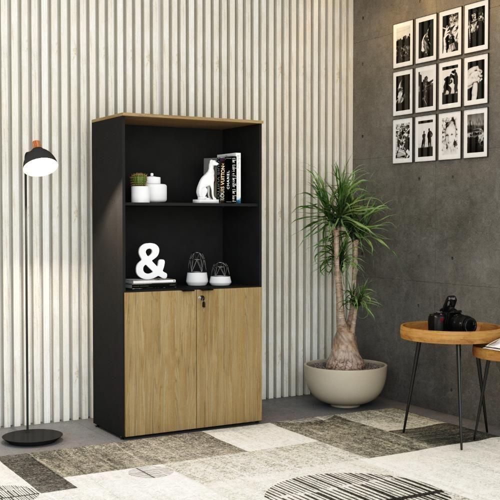 Armário Alto Estante Com 02 Portas 161,5x80x42cm Wlae80 Preto Tx Com vermont Oak - 2