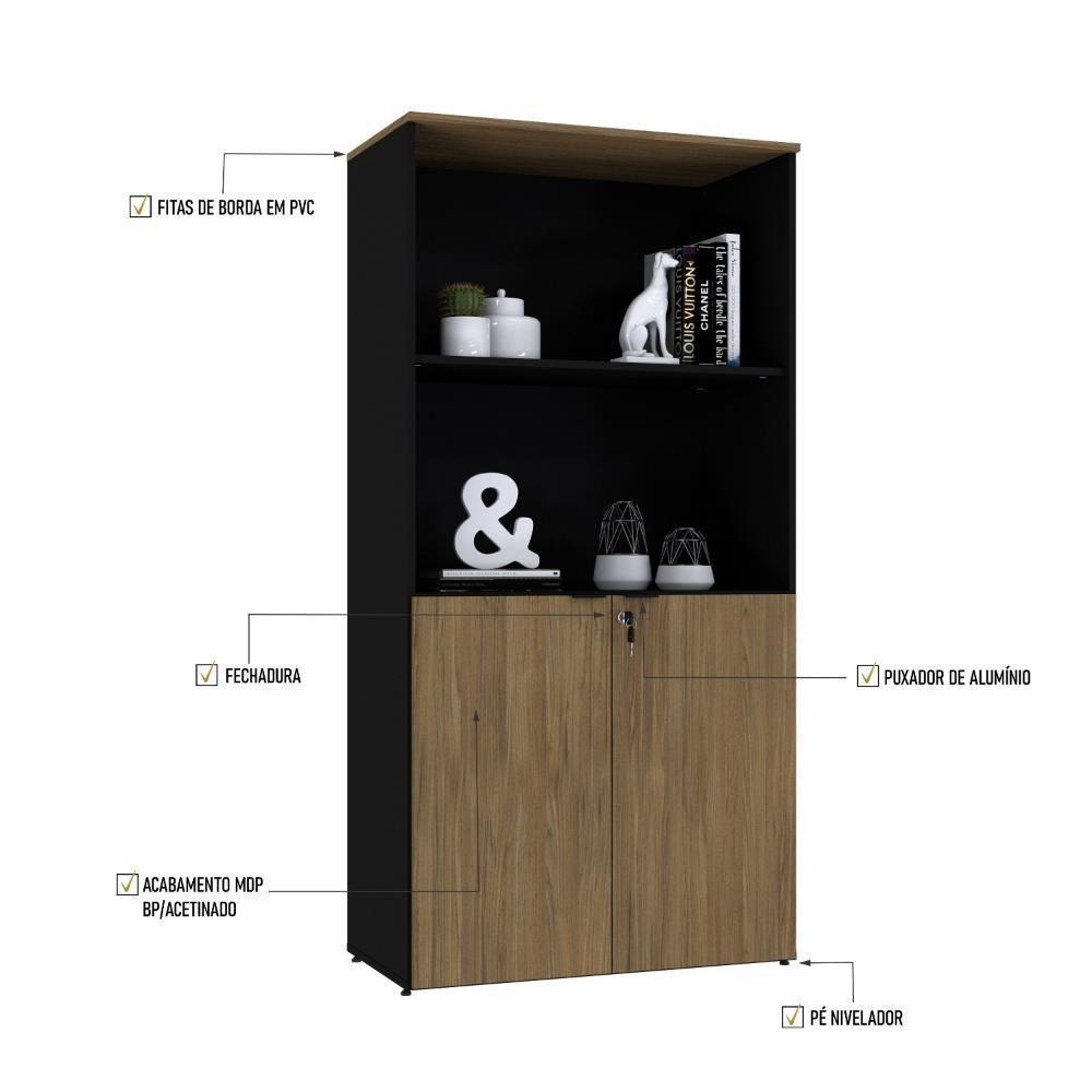 Armário Alto Estante Com 02 Portas 161,5x80x42cm Wlae80 Preto Tx Com vermont Oak - 3
