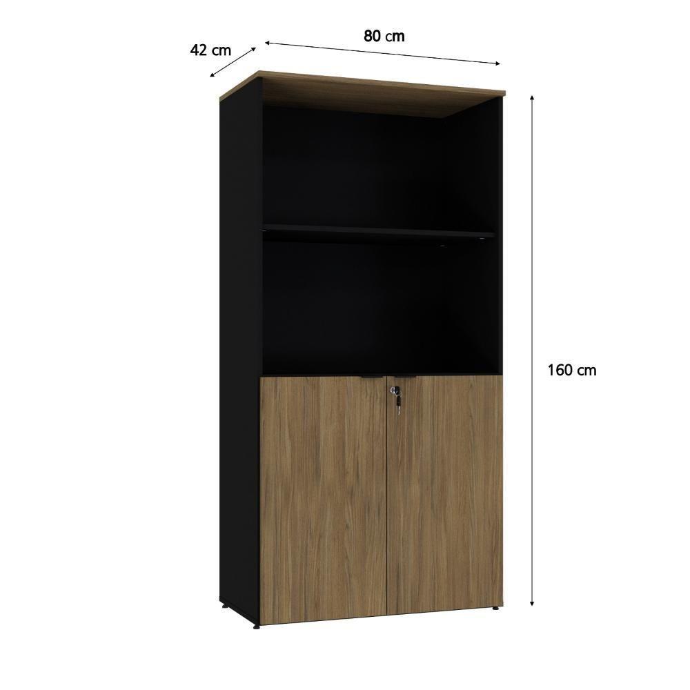 Armário Alto Estante Com 02 Portas 161,5x80x42cm Wlae80 Preto Tx Com vermont Oak - 6