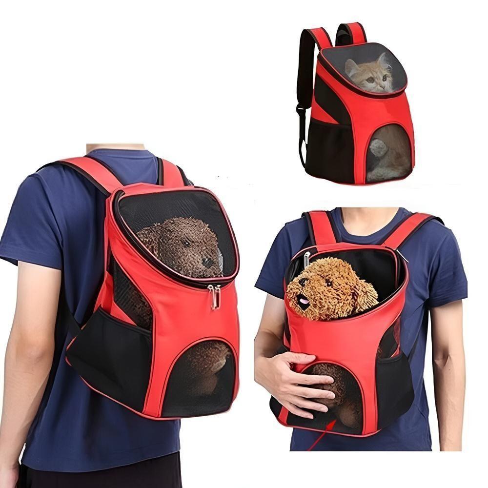 Mochila Pet Transporte Com Ventilação Cachorro Gato Vermelha - 5
