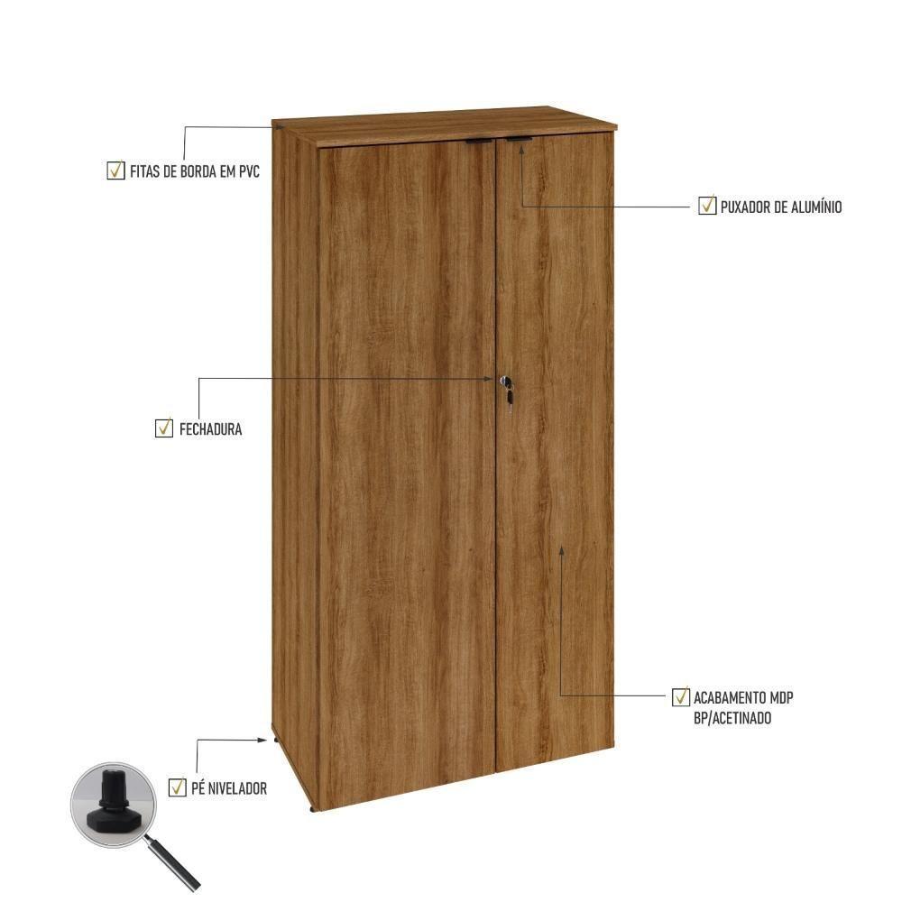 Armário Alto Fechado Com 02 Portas 161,5x80x42cm Wlaf80 Lâmina Mel - Preto - 3