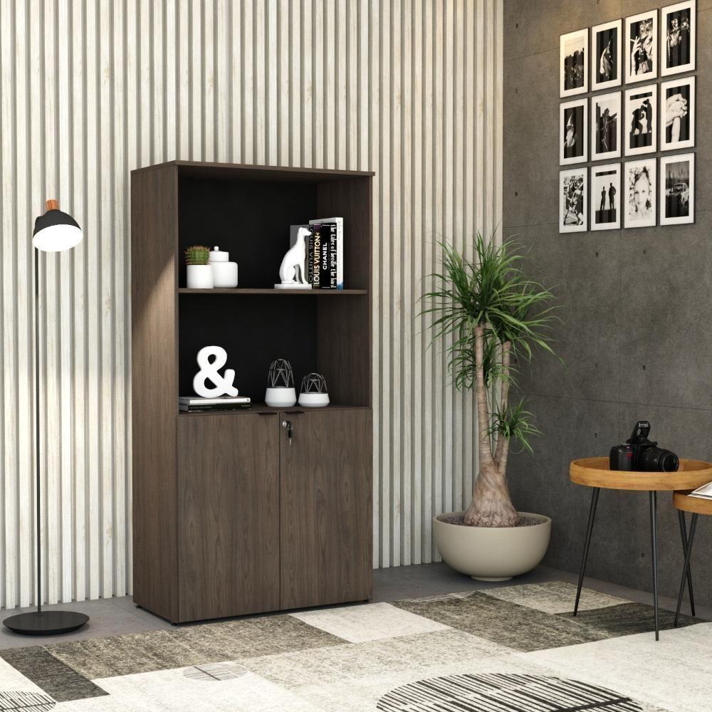 Armário Alto Estante Com 02 Portas 161,5x80x42cm Wlae80 Terracota - Preto - 2