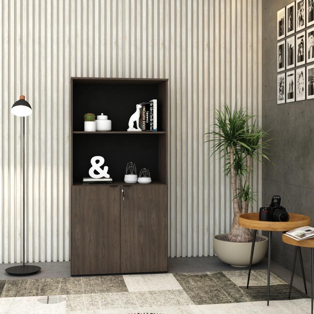 Armário Alto Estante Com 02 Portas 161,5x80x42cm Wlae80 Terracota - Preto - 4