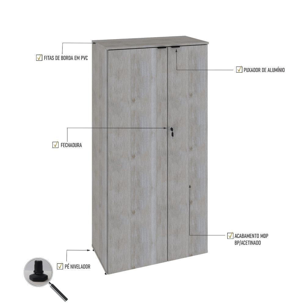 Armário Alto Fechado Com 02 Portas 161,5x80x42cm Wlaf80 Snow - Preto - 5