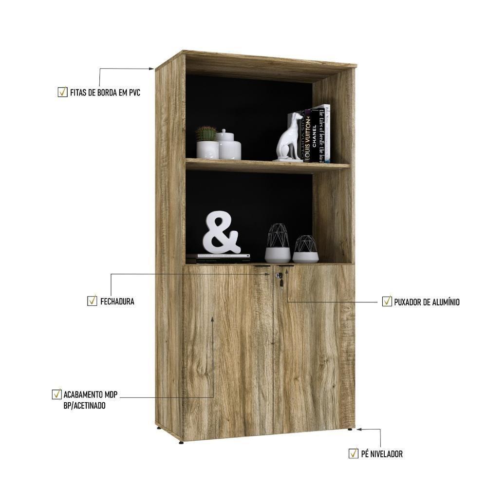 Armário Alto Estante Com 02 Portas 161,5x80x42cm Wlae80 Carvalho - Preto - 2