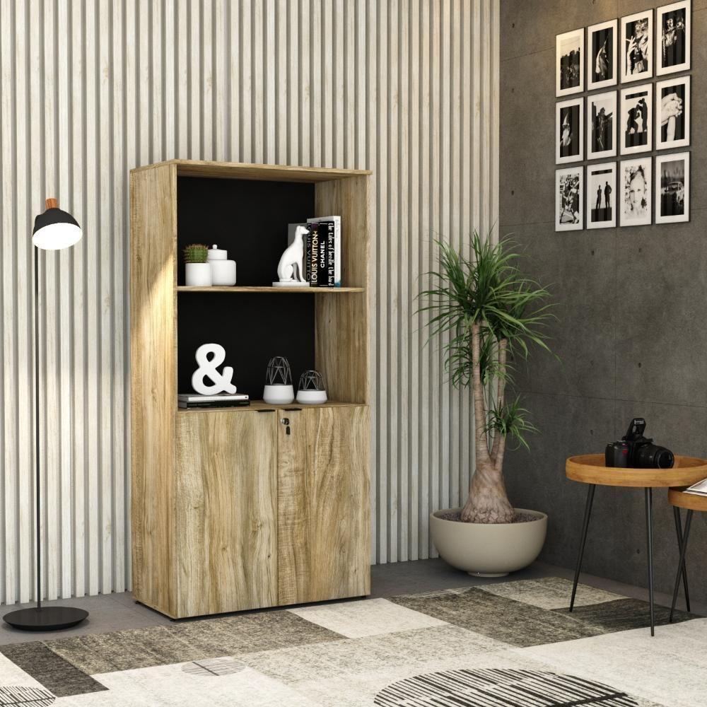 Armário Alto Estante Com 02 Portas 161,5x80x42cm Wlae80 Carvalho - Preto - 3