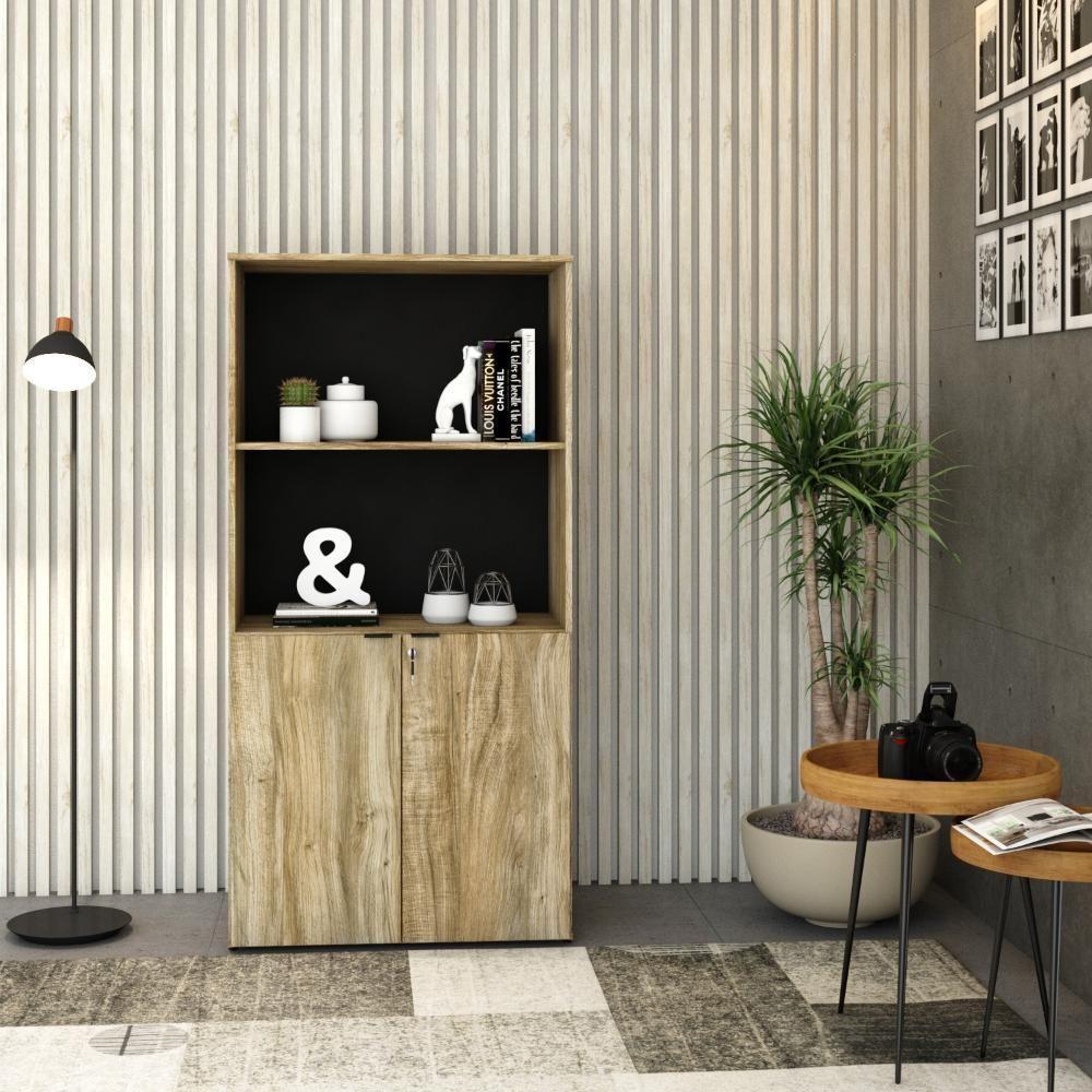 Armário Alto Estante Com 02 Portas 161,5x80x42cm Wlae80 Carvalho - Preto - 4