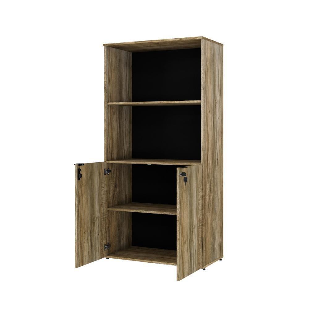 Armário Alto Estante Com 02 Portas 161,5x80x42cm Wlae80 Carvalho - Preto - 5