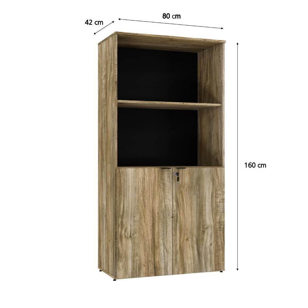 Armário Alto Estante Com 02 Portas 161,5x80x42cm Wlae80 Carvalho - Preto - 6
