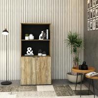 Armário Alto Estante Com 02 Portas 161,5x80x42cm Wlae80 Carvalho - Preto