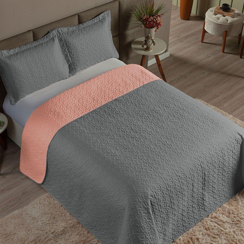 Cobre Leito Solteiro 2 Peças Clara 100% Poliéster - Cinza/rosê - 1