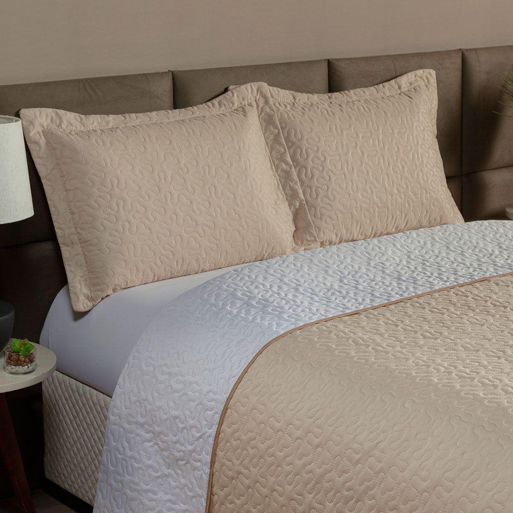 Cobre Leito Queen 3 Peças Clara 100% Poliéster - Branco/cáqui - 2