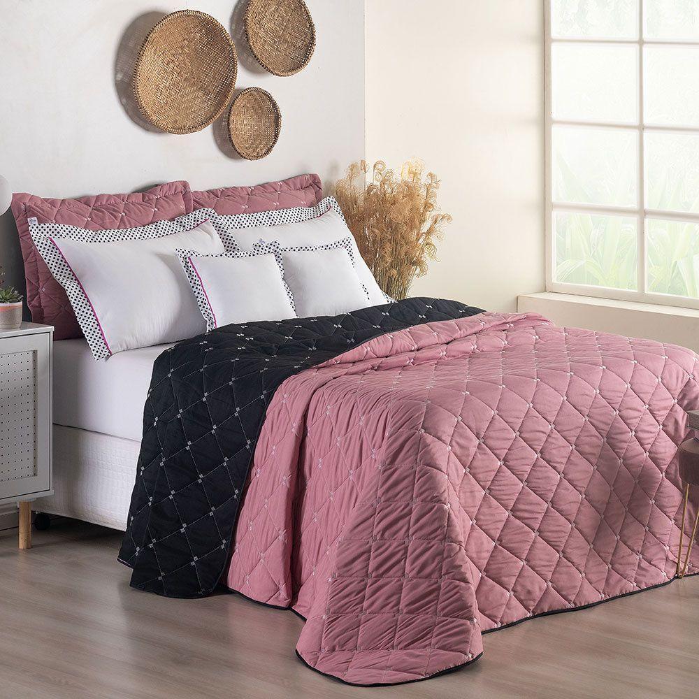 Kit Cobre Leito Dupla Face Casal Padrão Bordado Renove 7 Peças Hipercal 400 Fios 100% Poliéster - Rosê - 1