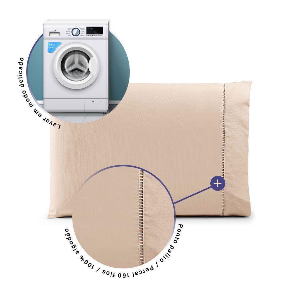 Par De Fronhas 70cm X 50cm 2 Peças Paris Percal 150 Fios 100% Algodão - Cáqui - 3