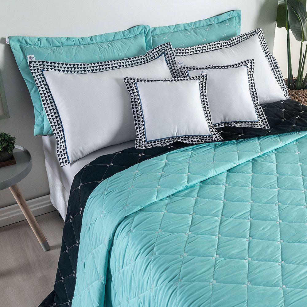 Kit Cobre Leito Dupla Face Casal Padrão Bordado Renove 7 Peças Hipercal 400 Fios 100% Poliéster - Verde - 4