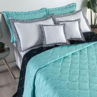 Kit Cobre Leito Dupla Face Casal Padrão Bordado Renove 7 Peças Hipercal 400 Fios 100% Poliéster - Verde