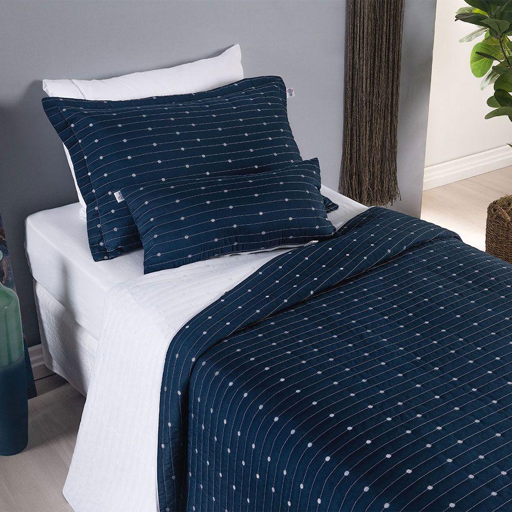 Kit Cobre Leito Solteiro 4 Peças Bordado Urbany Hipercal 400 Fios 100% Poliéster - Azul Marinho - 3