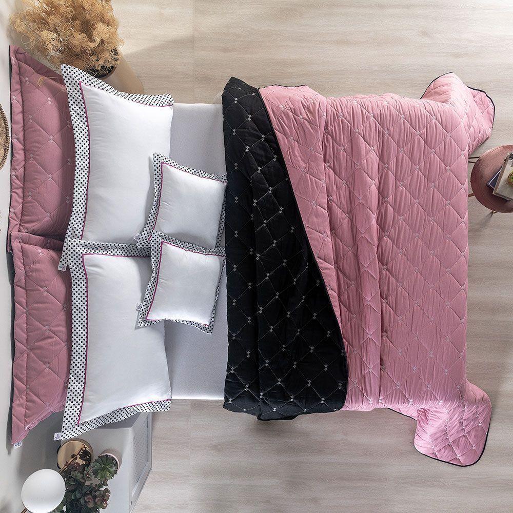 Kit Cobre Leito Dupla Face Casal Queen Bordado Renove 7 Peças Hipercal 400 Fios 100% Poliéster - Rosê - 6