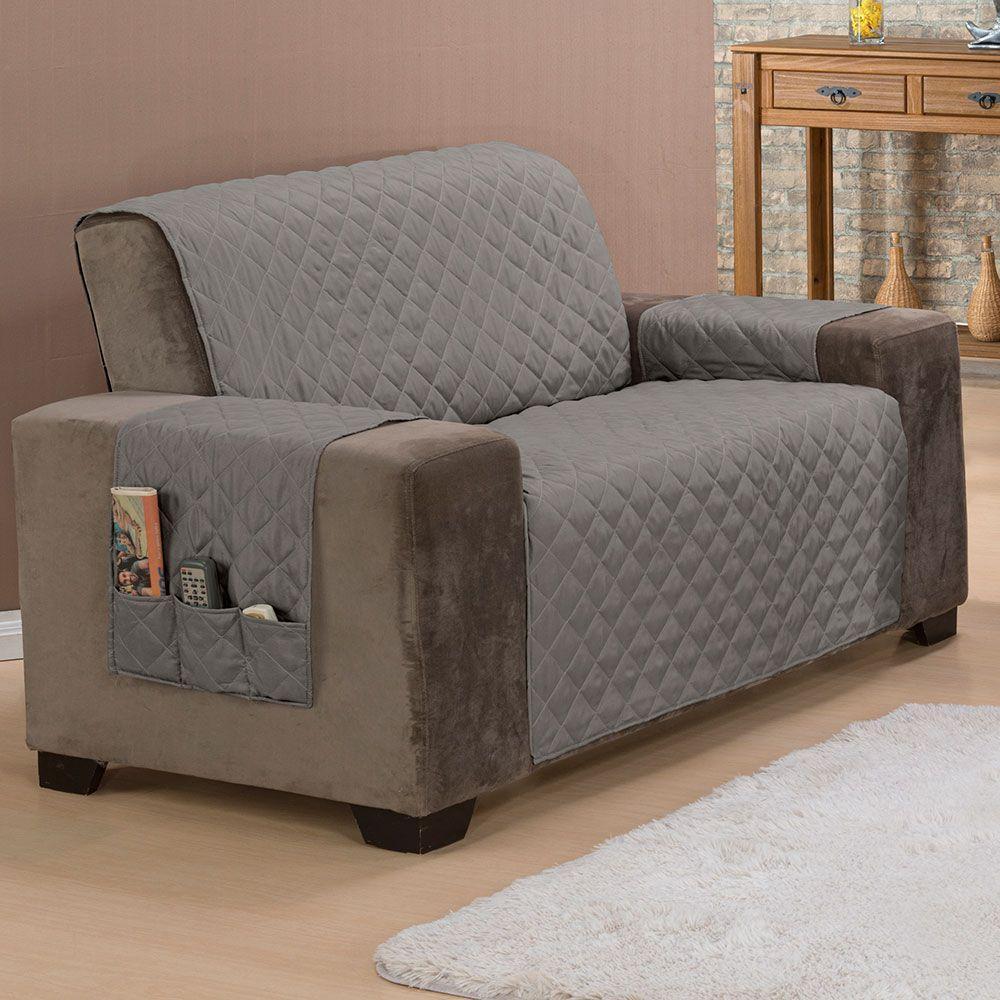 Protetor De Sofá King 2 Lugares Classic 100% Poliéster - Cinza - 5