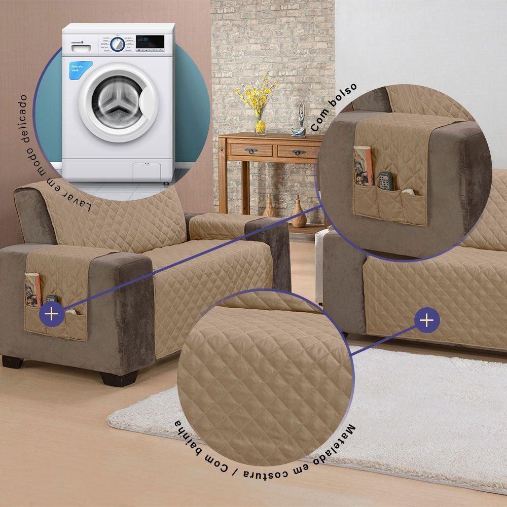 Protetor De Sofá King 2 Lugares Classic 100% Poliéster - Cáqui - 3