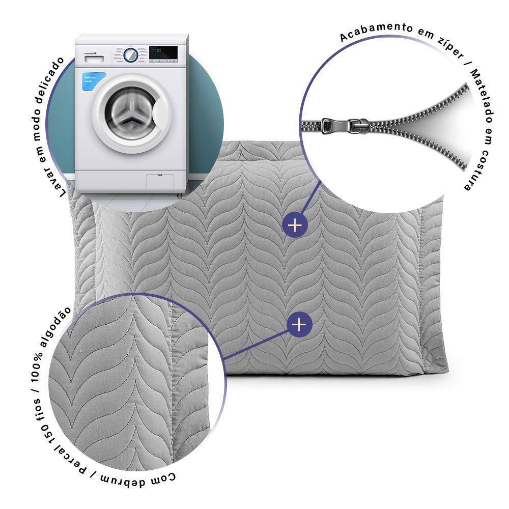 Porta Travesseiro Avulso 70cm X 50cm Com Debrum 1 Peça Paris Matelado Percal 150 Fios 100% Algodão - Cinza - 2