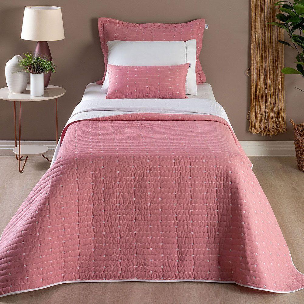 Kit Cobre Leito Solteiro 4 Peças Bordado Urbany Hipercal 400 Fios 100% Poliéster - Rosê - 4