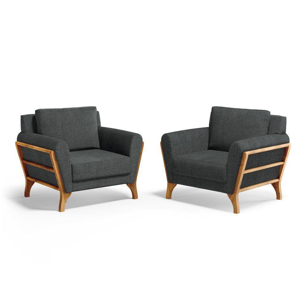 Kit 2 Poltronas Sabrina De Madeira Maciça Com Almofada Linho Chumbo 406 - 2