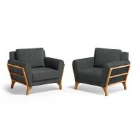 Kit 2 Poltronas Sabrina De Madeira Maciça Com Almofada Linho Chumbo 406 - 2