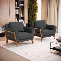 Kit 2 Poltronas Sabrina De Madeira Maciça Com Almofada Linho Chumbo 406 - 3