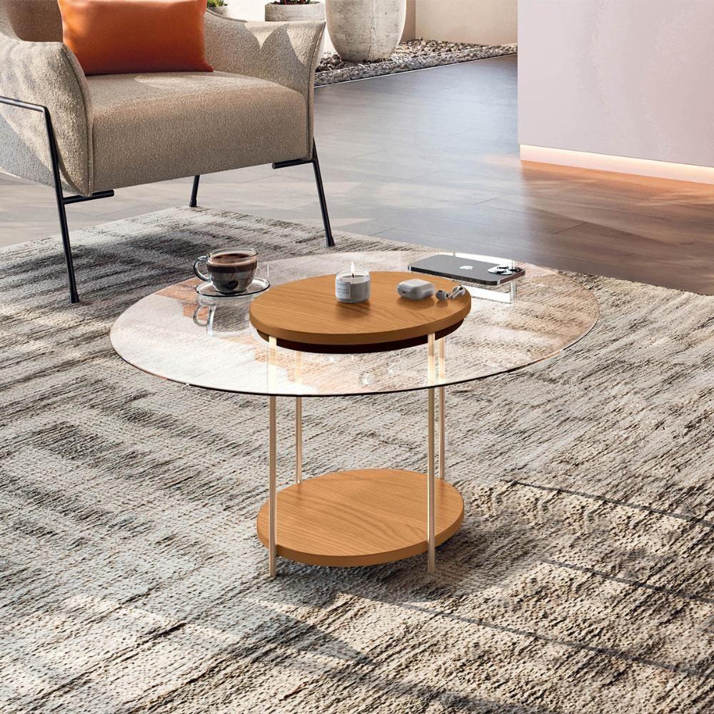 Mesa De Centro Sky Com Pés Em Aço E Tampo De Vidro Cinamomo - 1