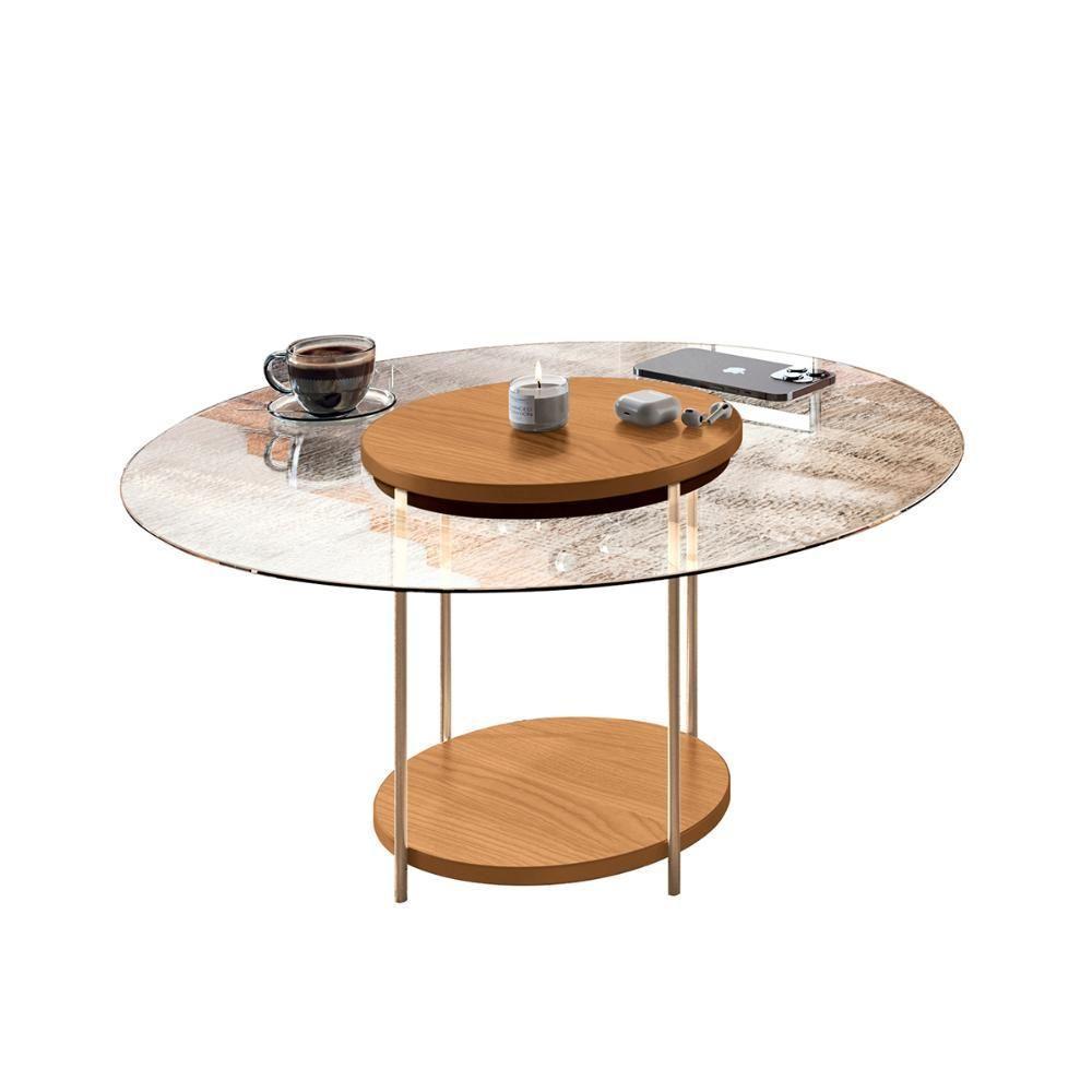 Mesa De Centro Sky Com Pés Em Aço E Tampo De Vidro Cinamomo - 2