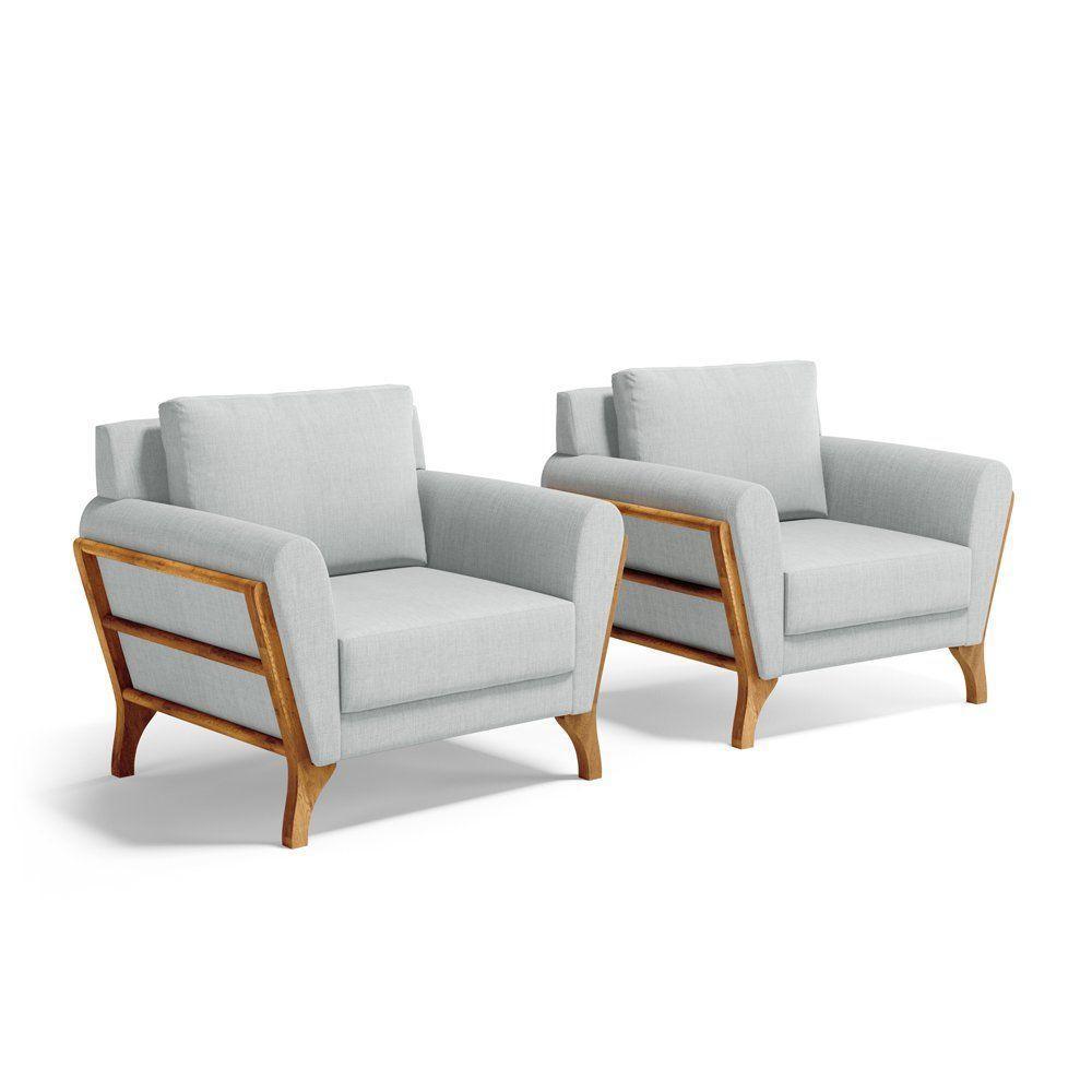 Kit 2 Poltronas Sabrina De Madeira Maciça Com Almofada Linho Cinza 407 - 1