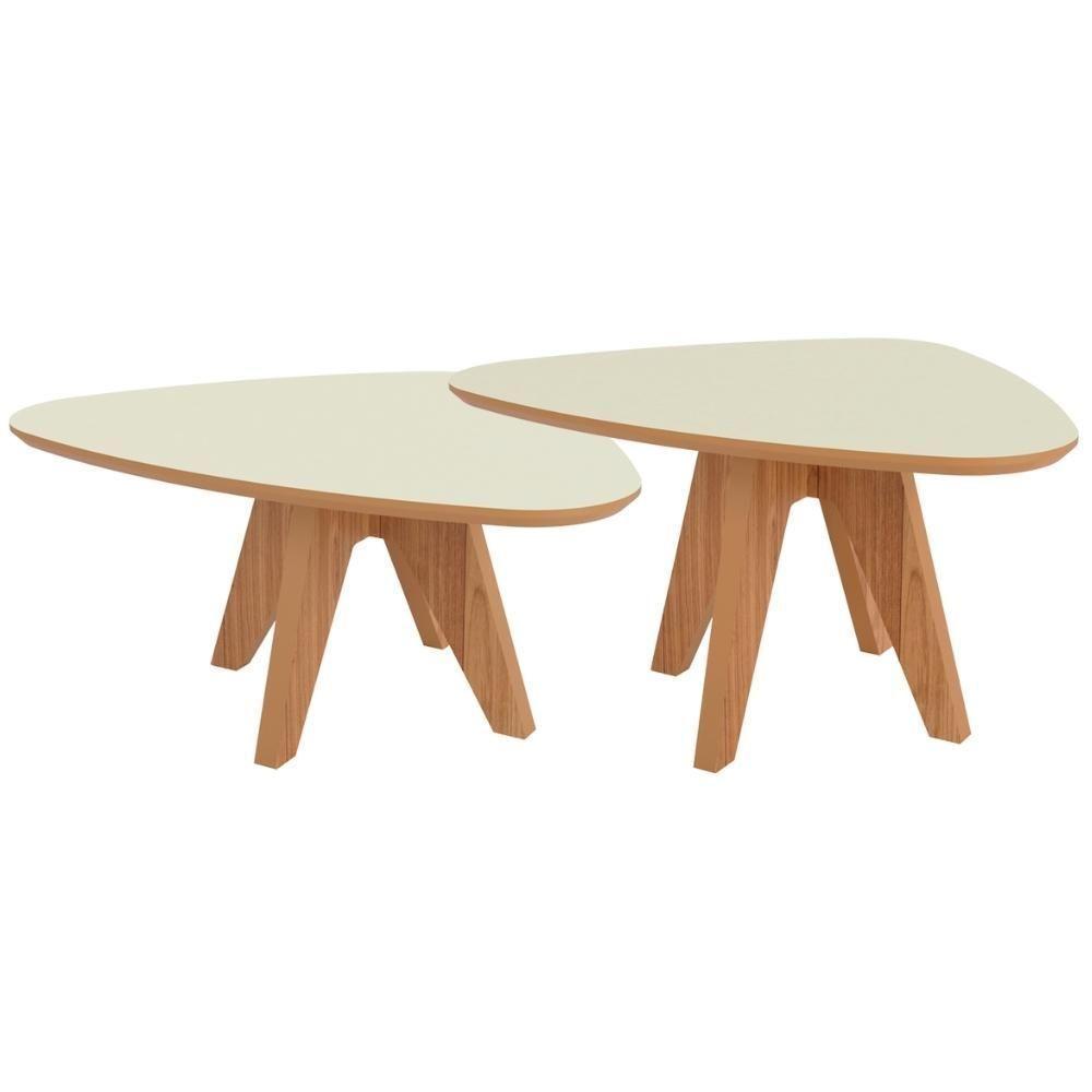 Kit 02 Mesas De Centro Para Sala De Estar Orgânica Selly D03 Off White Freijó - Lyam Decor - 1