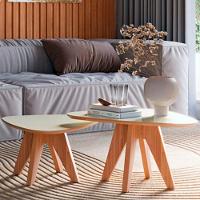 Kit 02 Mesas De Centro Para Sala De Estar Orgânica Selly D03 Off White Freijó - Lyam Decor - 2