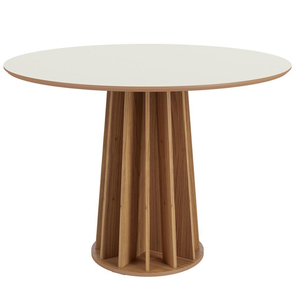 Mesa De Jantar Redonda Pés Ripado Orgânico 105cm Ceci D03 Off White Freijó - Lyam Decor - 1