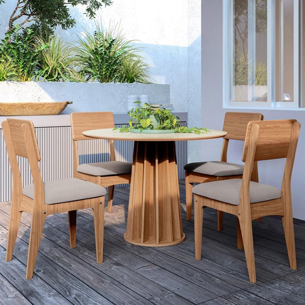 Mesa De Jantar Redonda Pés Ripado Orgânico 105cm Ceci D03 Off White Freijó - Lyam Decor - 3