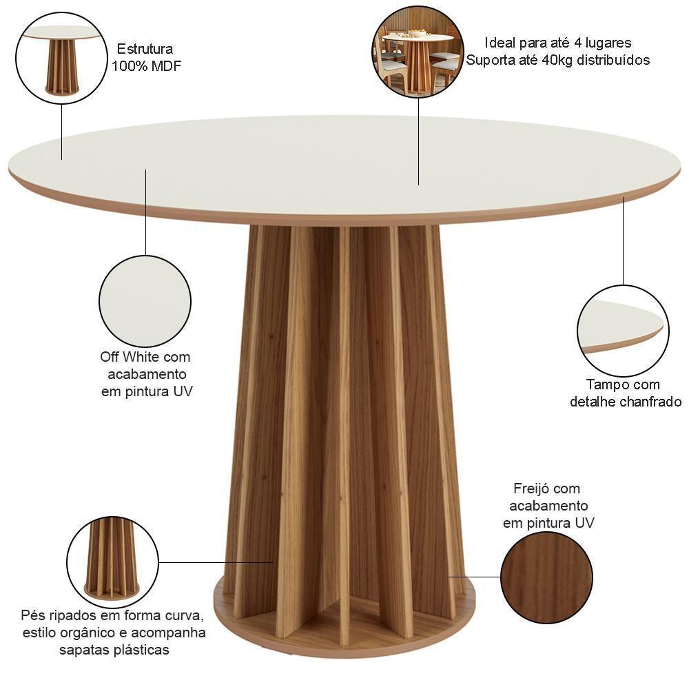 Mesa De Jantar Redonda Pés Ripado Orgânico 105cm Ceci D03 Off White Freijó - Lyam Decor - 4