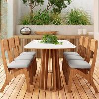 Mesa De Jantar 6 Lugares Pés Ripado Orgânico 180cm Dalí D03 Off White Freijó - Lyam Decor - 2